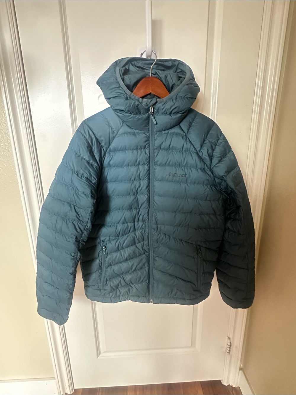Marmot Teal Hooded Down Puffer Jacket